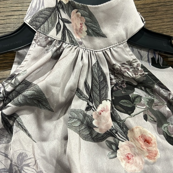 Sheike Halter Dress 8 Grey Silver Floral Satin Maxi Midi Boho Open Back Tie - Picture 9 of 11